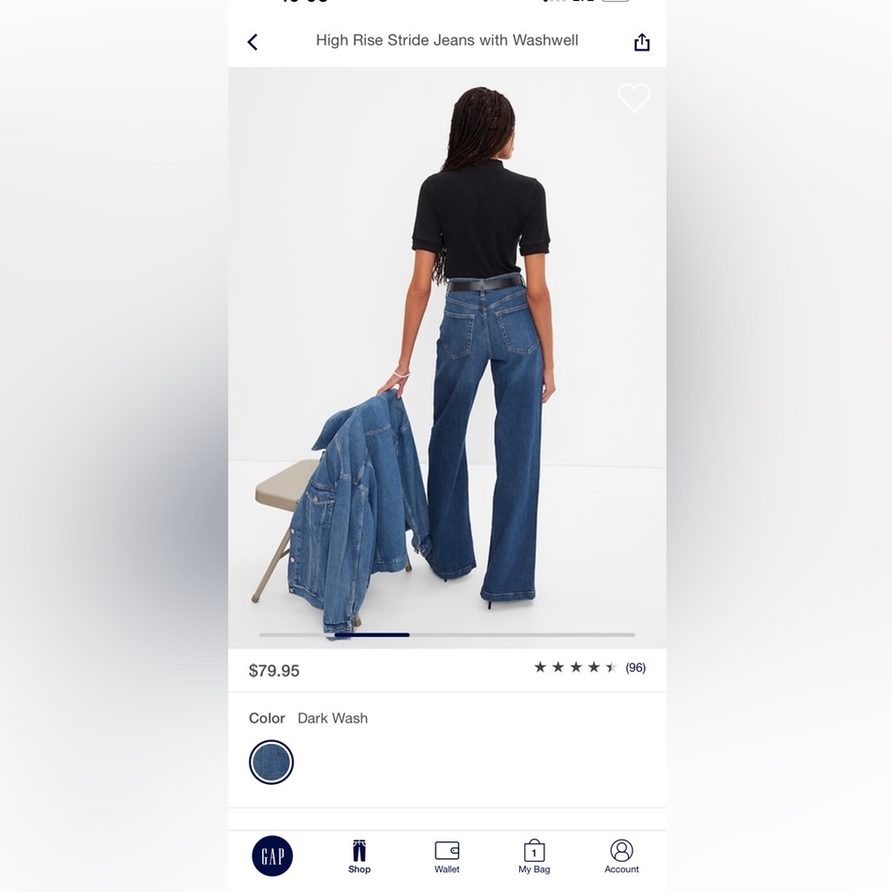 High rise wide leg jeans by Gap in Size 10 tall. 36” length.